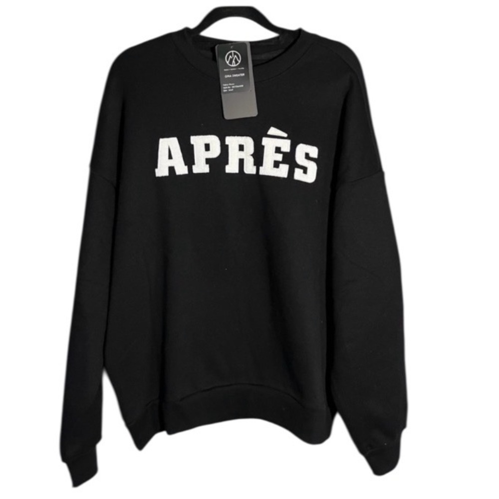 Apres Sweatshirt Womens Small Black Graphic Crewneck Cozy NWT - Picture 2 of 5